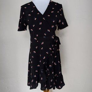 Cherry Print Wrap-Look Dress